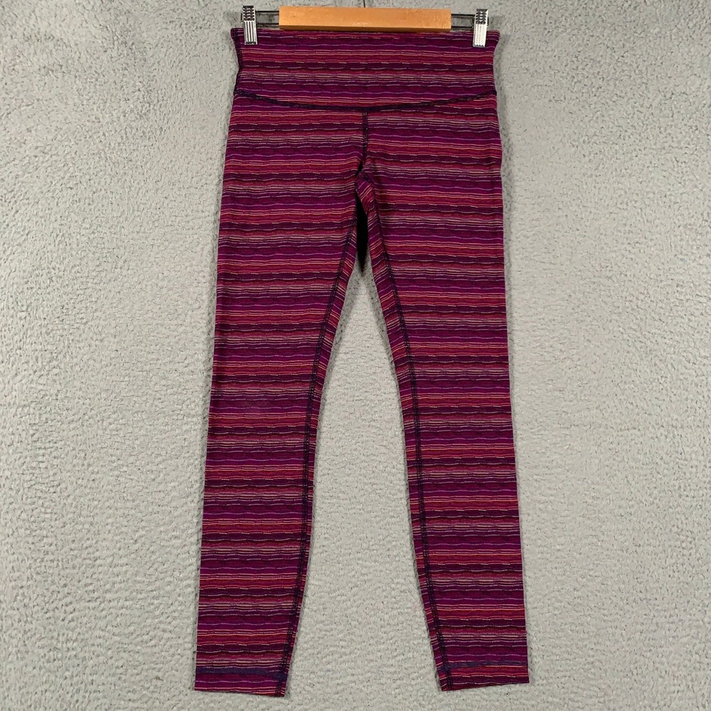 Lululemon Wunder Under Leggings Womens 6 Purple Striped High Rise Luon Yoga Pant